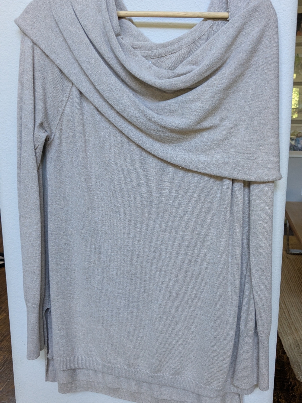 Women's Taupe Off The Shoulder /Draped Cowl Neck Sweater
